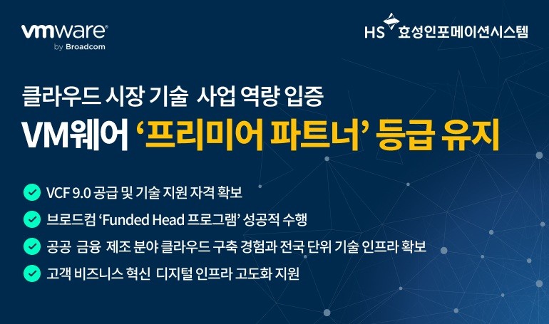 HS효성인포메이션시스템, VM웨어 ‘프리미어 파트너’ 등급 유지