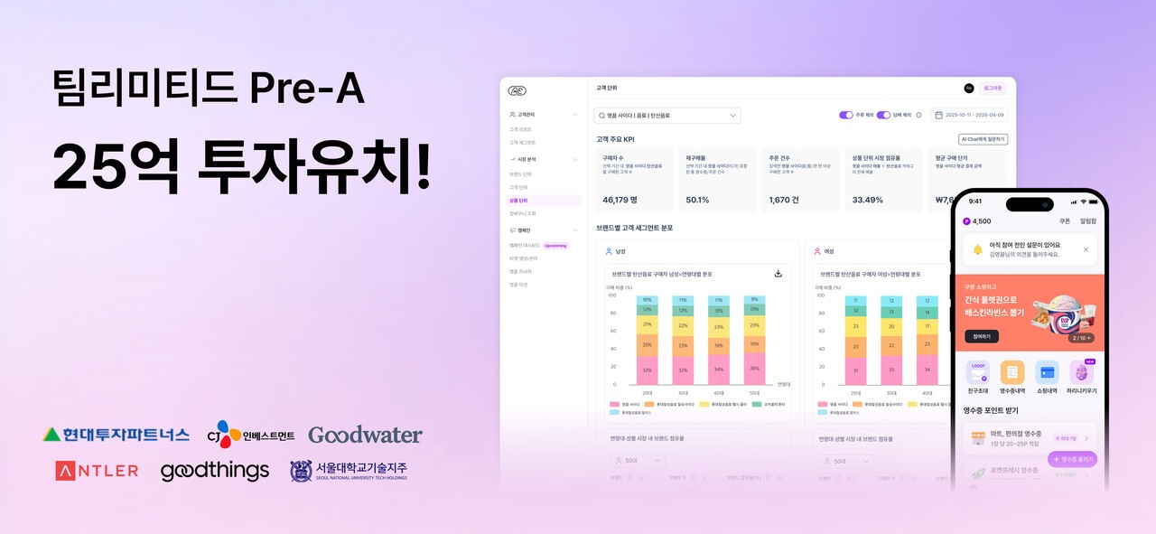 팀리미티드, Pre-A 25억 유치...현투파·CJ인베·굿워터 참여