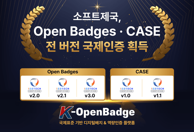 소프트제국, Open Badges·CASE 전 버전 국제인증 획득 - 뉴스 썸네일 이미지